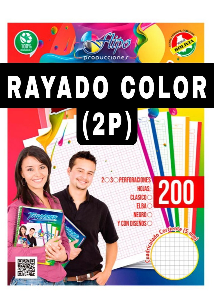 Hojas Traper RAYADO Colores Flipo 200hjs (2P)