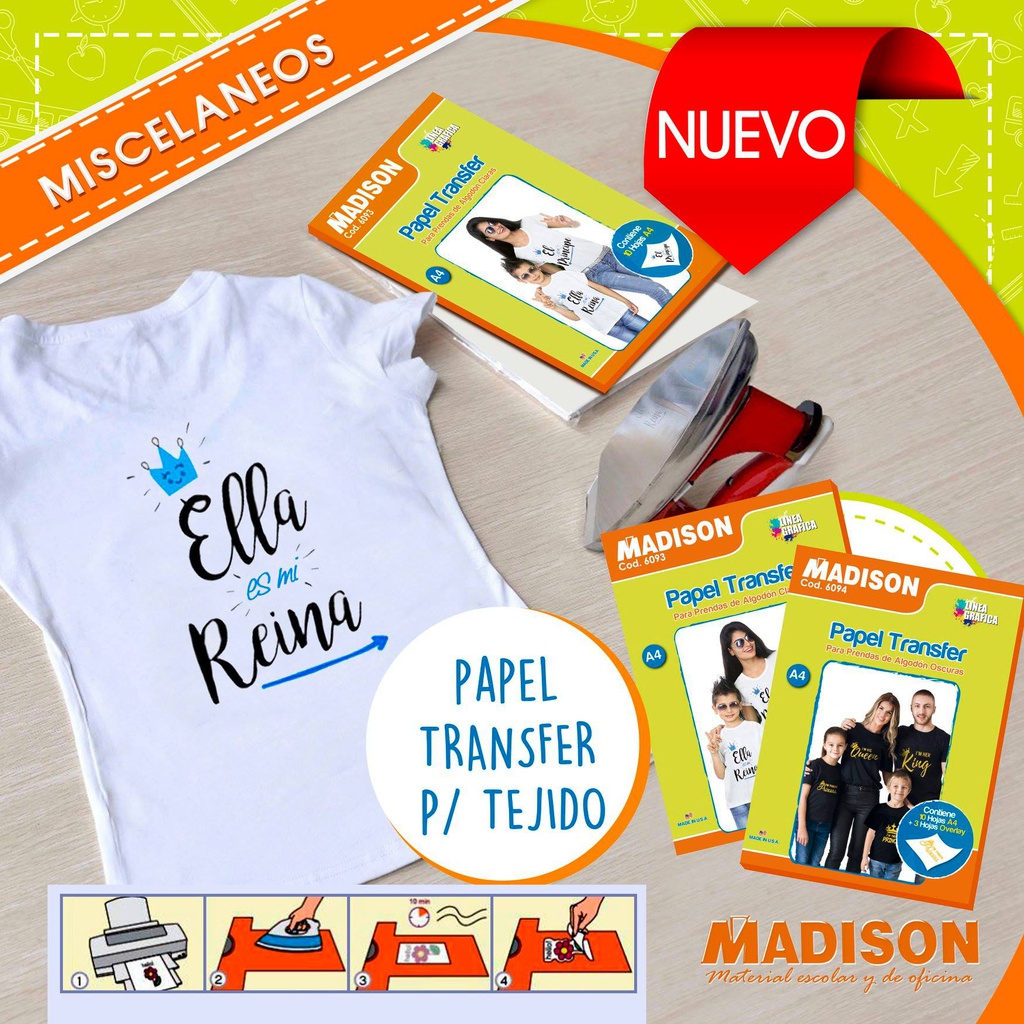 Papel Transfer Claro Madison A4 (10hojas)