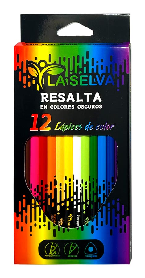 Color largo triangular mina 3mm madera negra para superficies oscuras La Selva de 12 colores + tajador