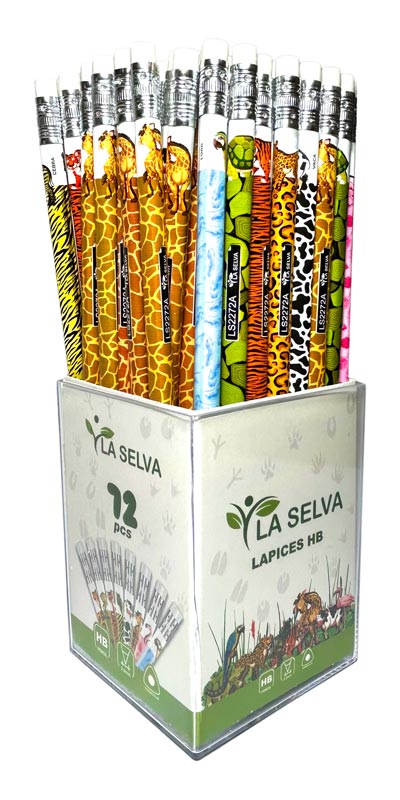 Lapiz negro con diseños de ANIMALES  mina 2.2mm La Selva de 72pcs