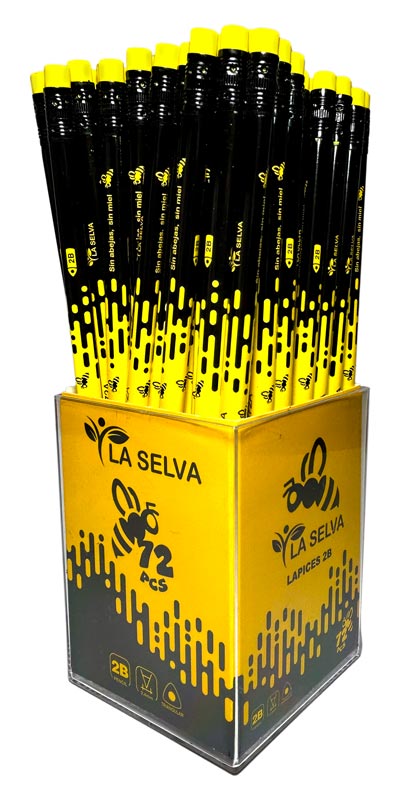 Lapiz negro con diseños de ABEJAS 2B mina 2.4mm madera negra La Selva de 72pcs