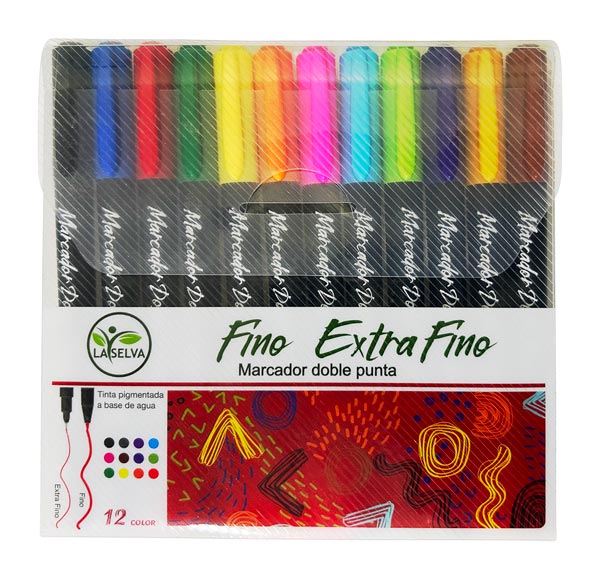Marcador escolar doble punta fina-extrafina La Selva de 12 colores