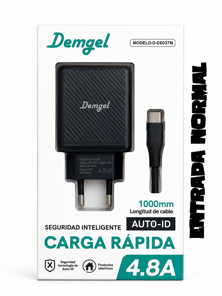 Cargador + Cable USB Demgel Caraga Rapida 4.8A Entrada V8
