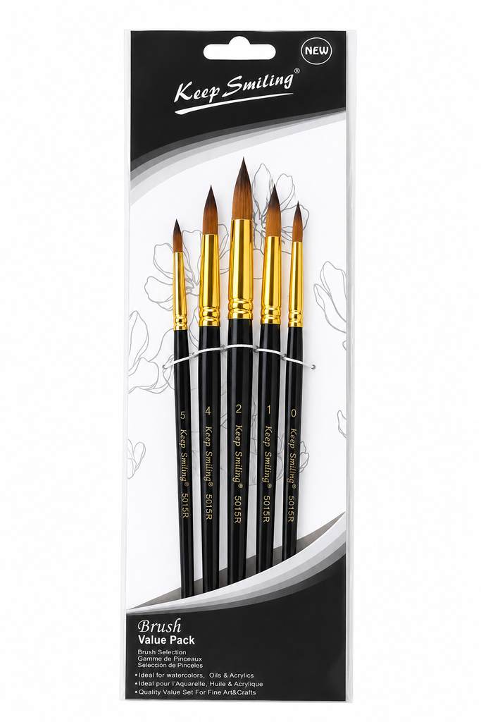 Juego de Pinceles REDONDOS en set Mango Negro 5PCS