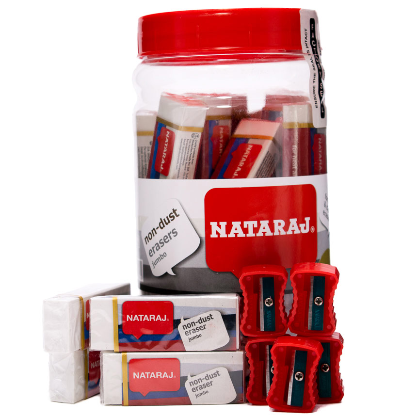 Borrador Blanco y Negro JUMBO Nataraj Frasco de 30PCS + 5 tajadores