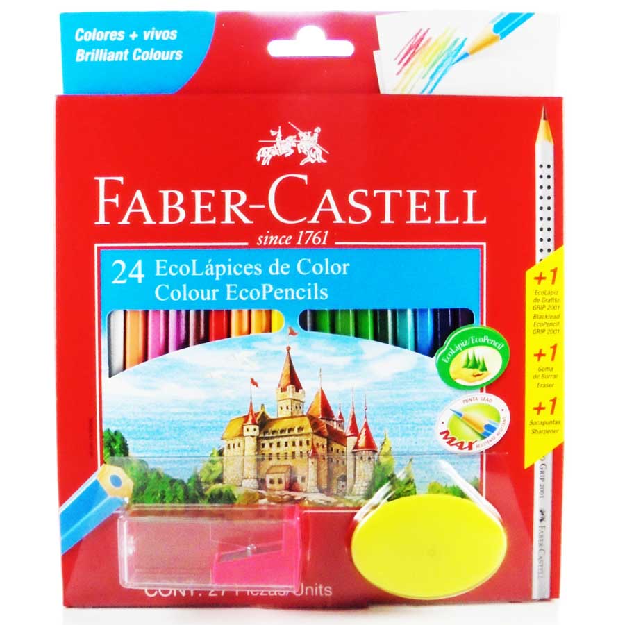 Color Largo Faber Castell Kit 24 Colores + Tajador + Borrador
