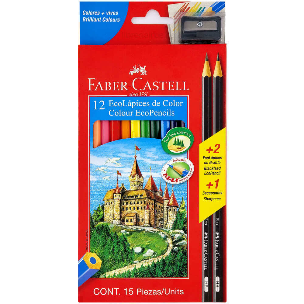 Color Largo Hexagonal Faber Castell Kit + 2 Lapiz + 1 Tajador 12 colores