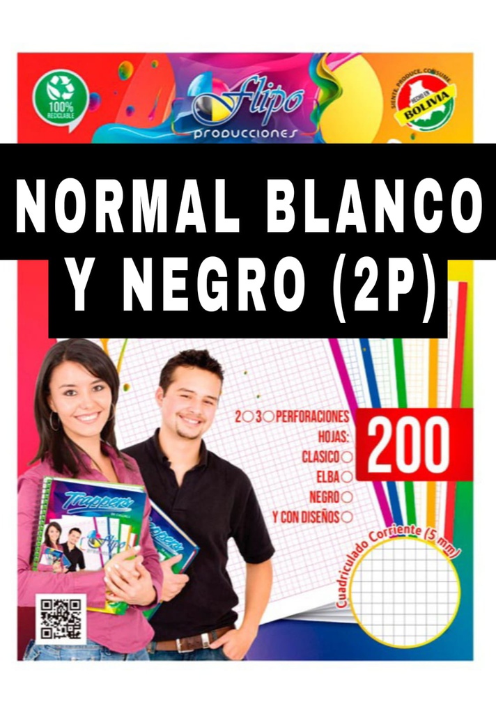 Hojas Traper Flipo BLANCO Y NEGRO Normal 200hjs (2P)