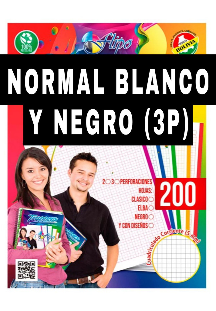 Hojas Traper Flipo BLANCO Y NEGRO Normal 200hjs (3P)