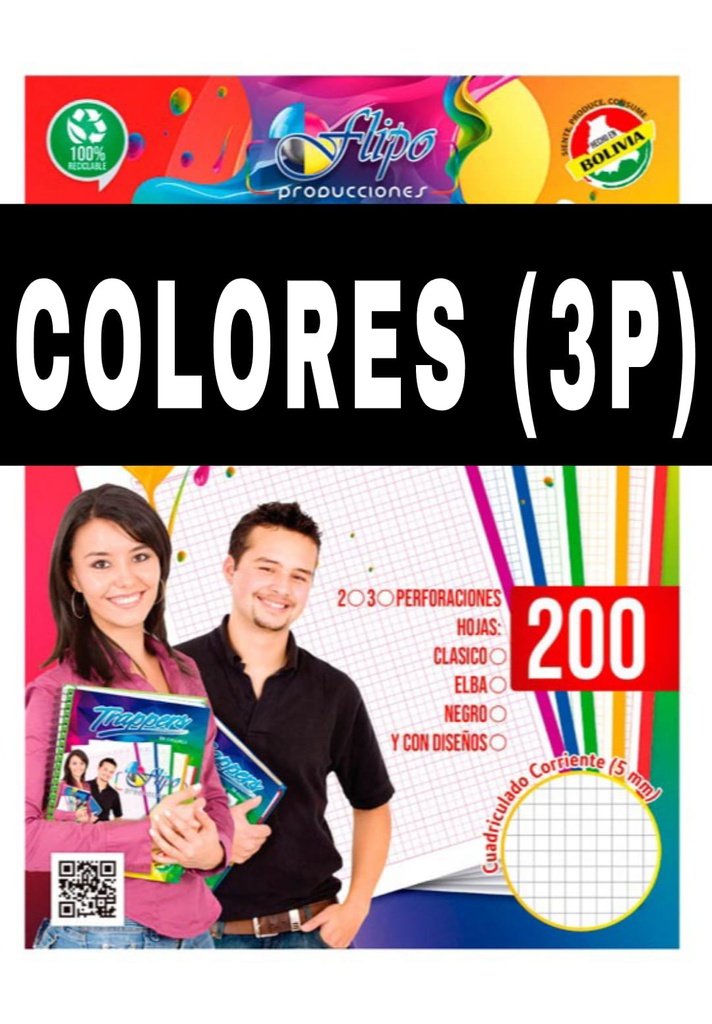 Hojas Traper Normal de COLORES Flipo 200hjs (3P)