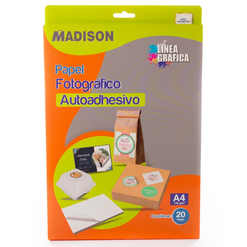 Papel Fotografico Autoadhesivo Madison A4 135g 20hjs