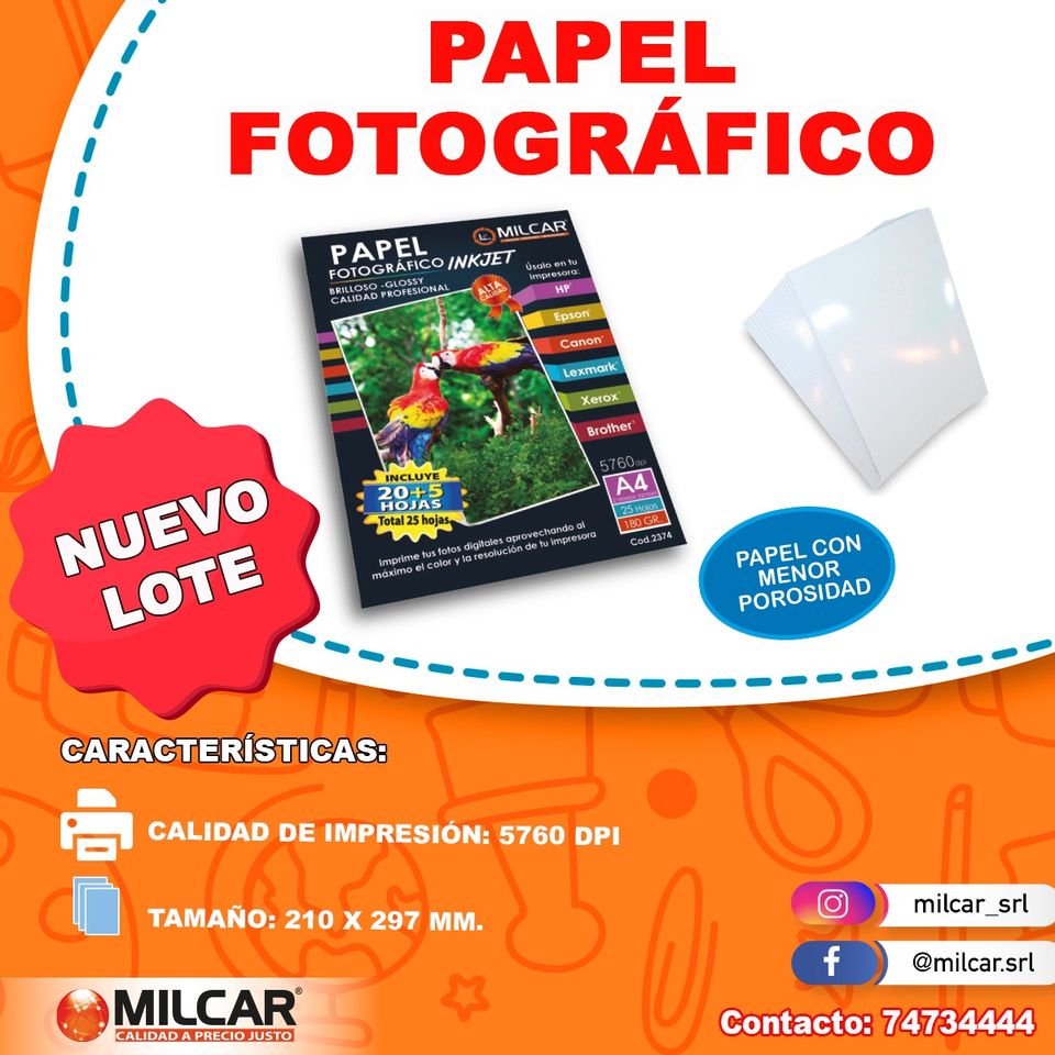 Papel Fotografico MILCAR  20hjs + 5