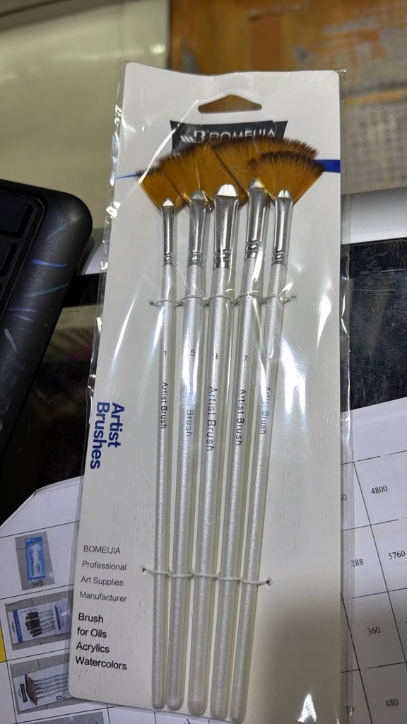 Pincel Abanico 5 PCS SET  Nro1.3.5.7.9 mango blanco