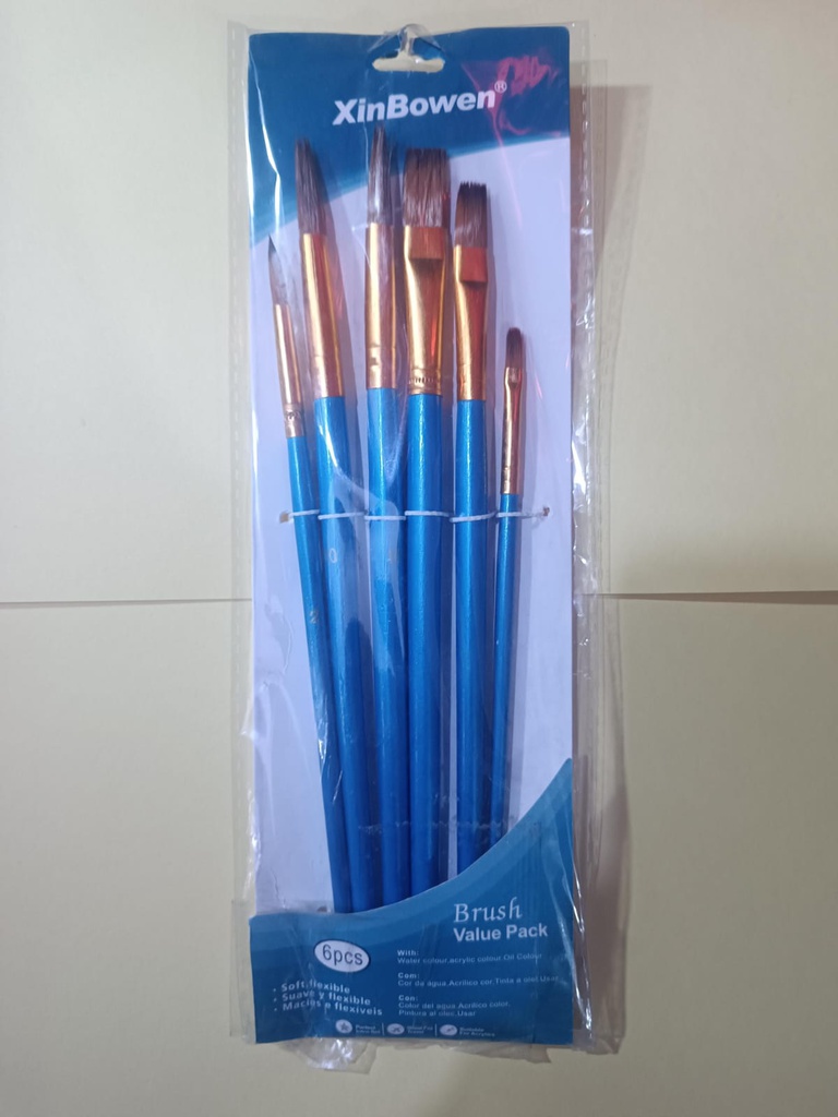 Pincel Plano-Redondo Mango Azul MIXTO 6pcs