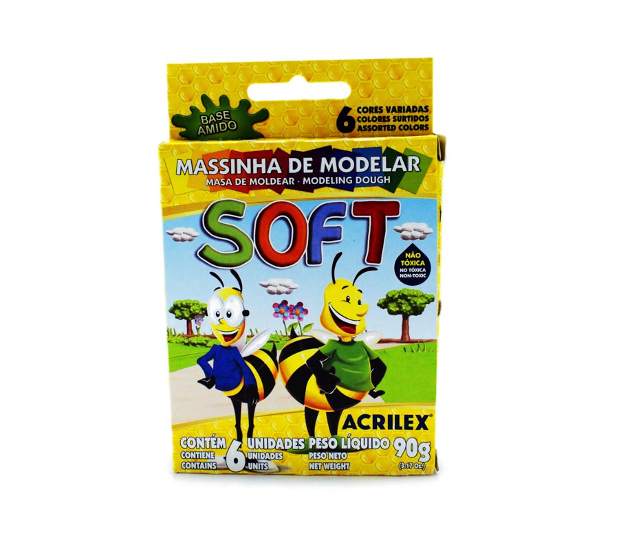 Plastilina Acrilex Soft 90g pequeña 6 col.