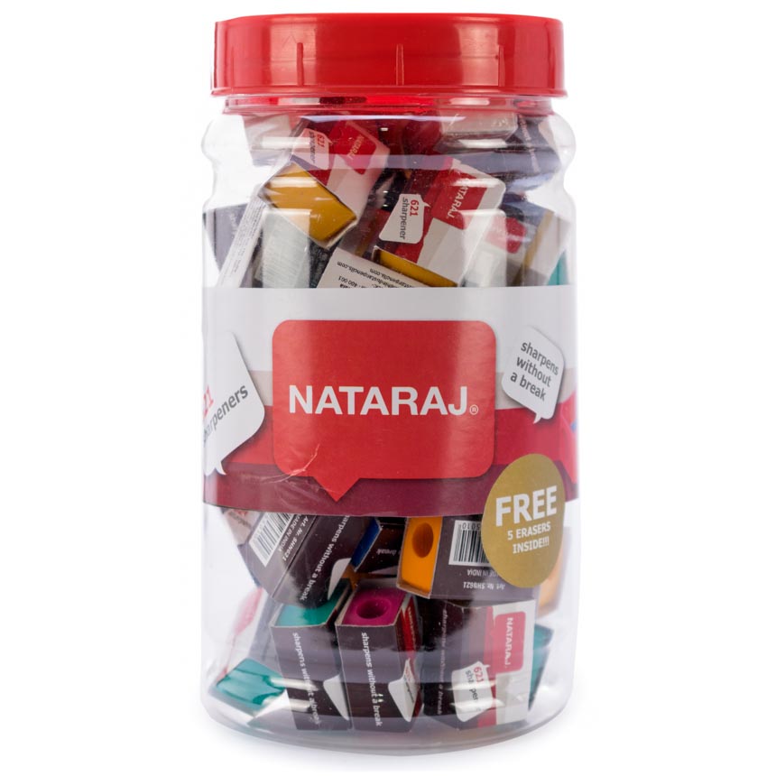 Tajador Rectangular en Frasco Nataraj 50pcs+5 Gomas Nro16