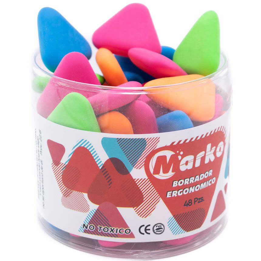 Borrador Triangular ergonomico Colores MARKO 48PCS