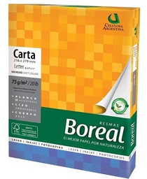 [PJ-HJ-BOR-CA-75G] Hojas Bond Boreal Celulosa Argentina Carta 75gr. 500Hojas