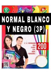 [HTBN-03] Hojas Traper Flipo BLANCO Y NEGRO Normal 200hjs (3P)